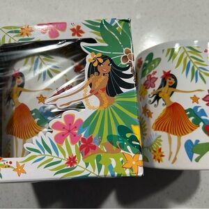 Tropical Hawaiian Hula Girls Themed Ceramic Mugs Set of 2 Mugs